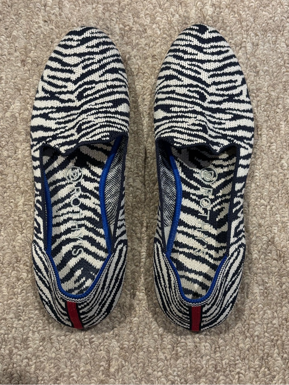 Rothy's The Loafer Zebra Knit Slip-On Flats - Navy & Cream, Women 8.5